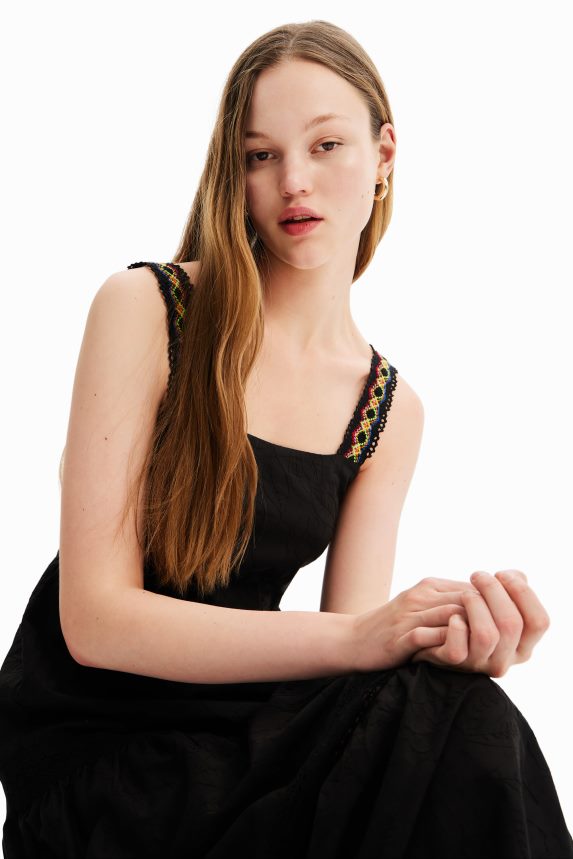 Women DesigualLong embroidered strap dress Clothing 68X240586