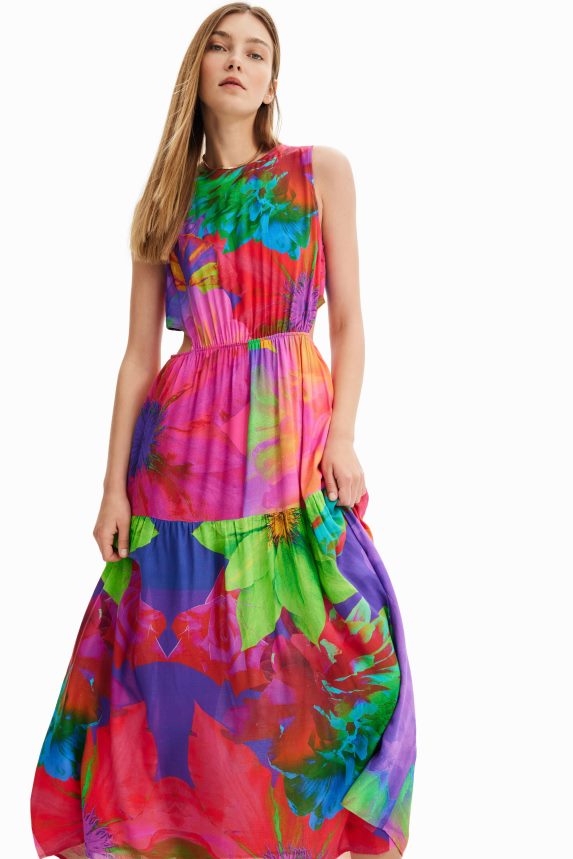 Women DesigualLong flower cut-out dress Clothing 68X240403