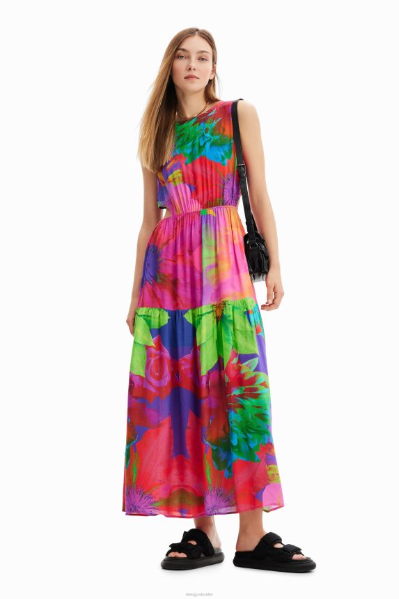 Women DesigualLong flower cut-out dress Clothing 68X240403