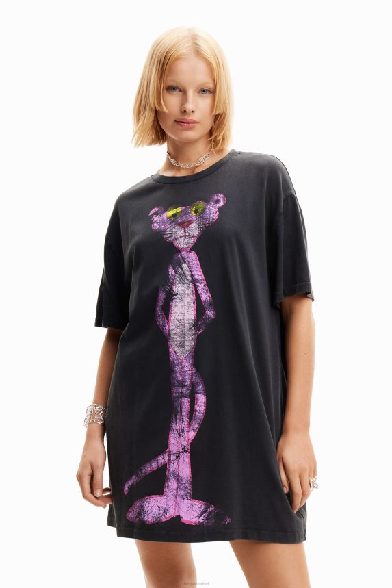 Women DesigualOversize Pink Panther T-shirt dress Clothing 68X240127