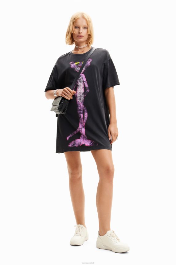 Women DesigualOversize Pink Panther T-shirt dress Clothing 68X240127