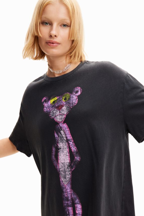 Women DesigualOversize Pink Panther T-shirt dress Clothing 68X240127