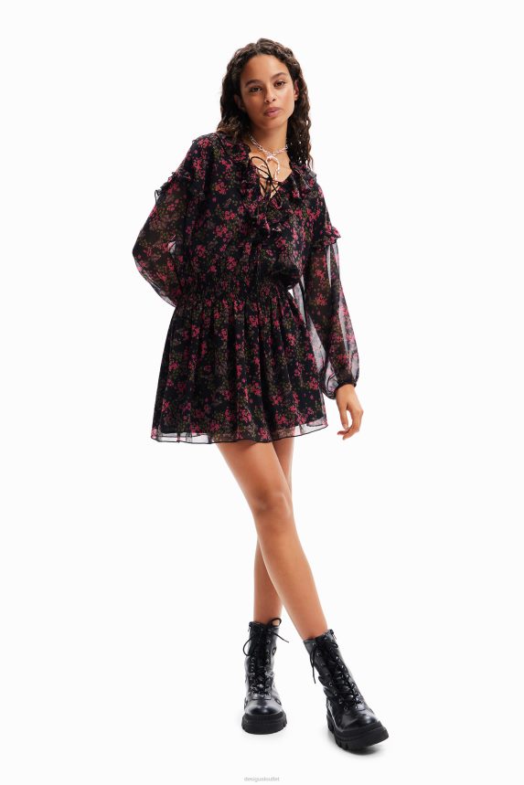 Women DesigualShort floral chiffon dress Clothing 68X24086