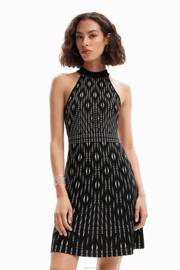 Women DesigualShort geometric knit dress Clothing 68X240496