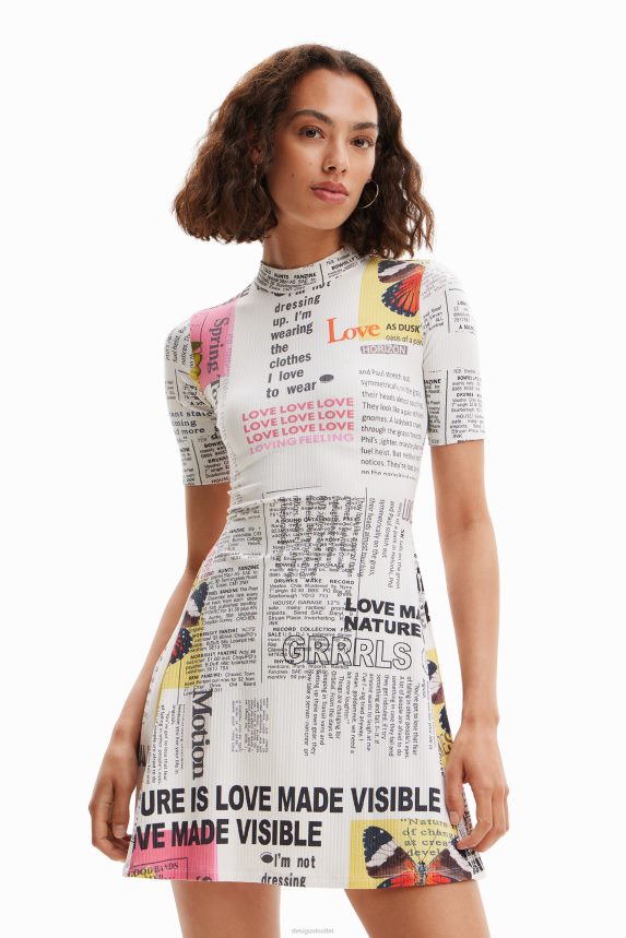 Women DesigualShort newspaper skater dress Clothing 68X240845