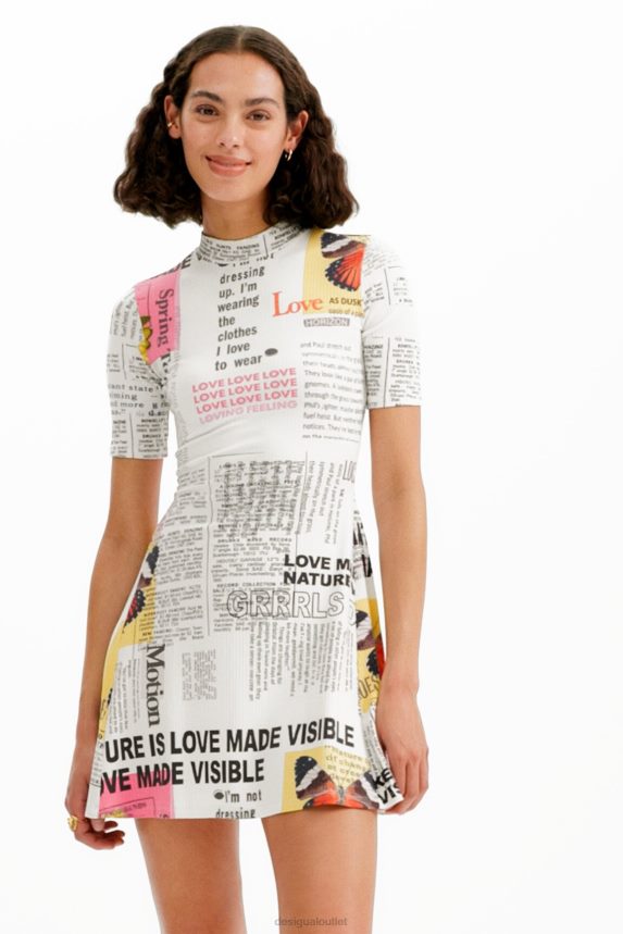 Women DesigualShort newspaper skater dress Clothing 68X240845