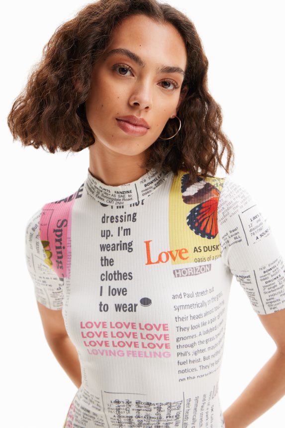 Women DesigualShort newspaper skater dress Clothing 68X240845