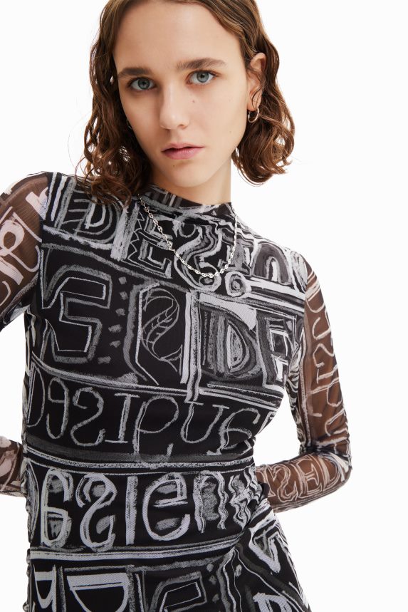 Women DesigualShort slim tulle dress Clothing 68X240585