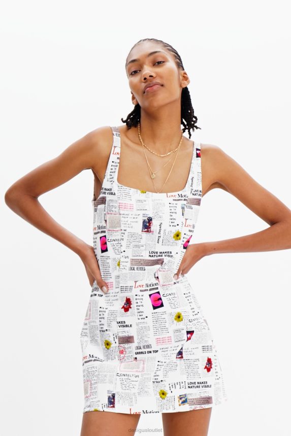 Women DesigualShort strappy newspaper dress Clothing 68X240291