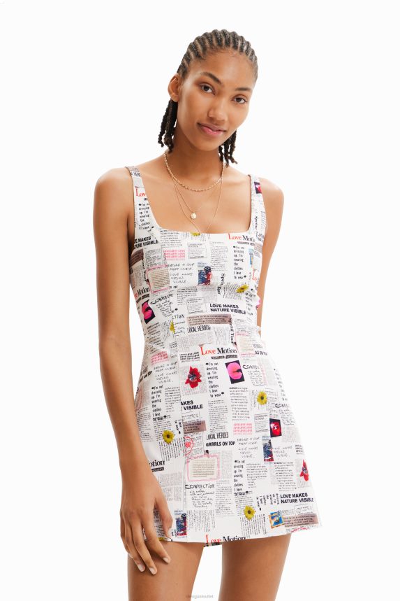 Women DesigualShort strappy newspaper dress Clothing 68X240291