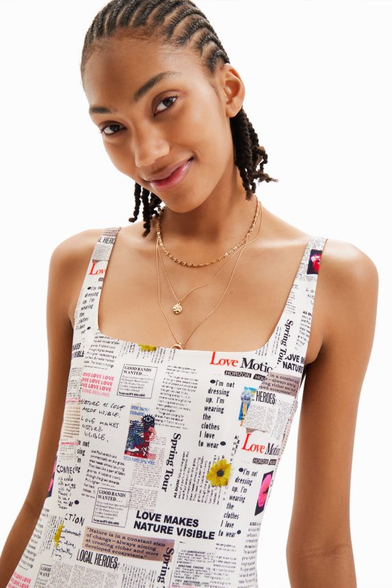 Women DesigualShort strappy newspaper dress Clothing 68X240291