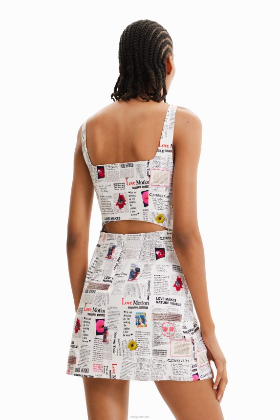 Women DesigualShort strappy newspaper dress Clothing 68X240291