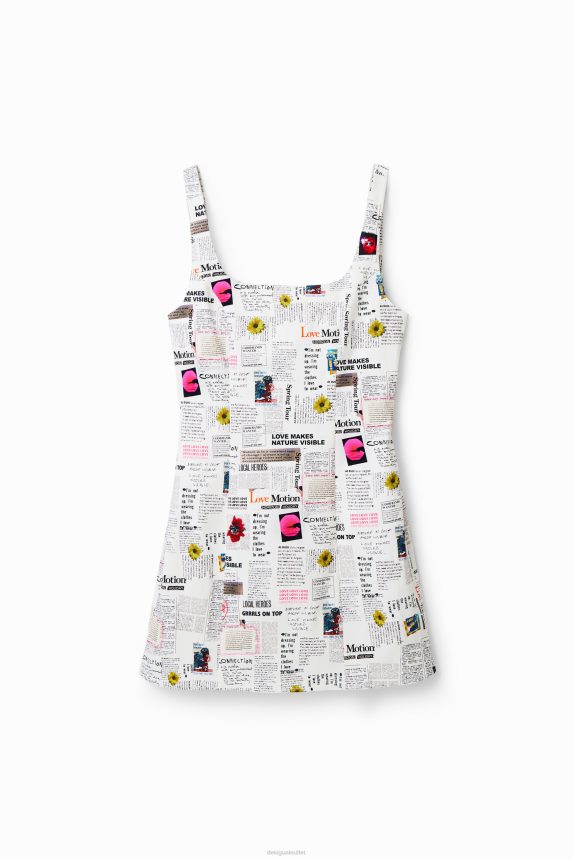 Women DesigualShort strappy newspaper dress Clothing 68X240291