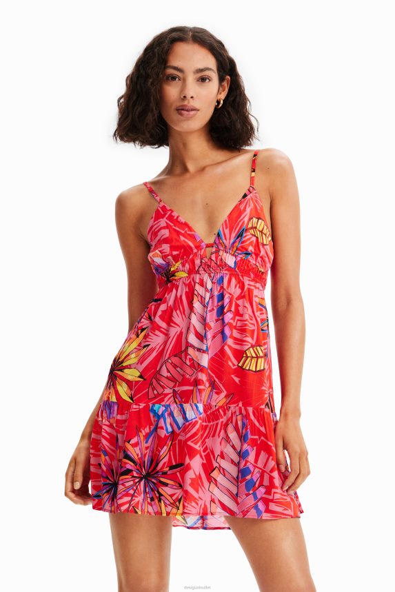 Women DesigualShort tropical cut-out dress Clothing 68X240962