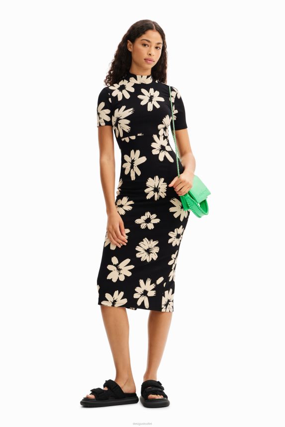 Women DesigualSlim arty floral midi dress Clothing 68X240184