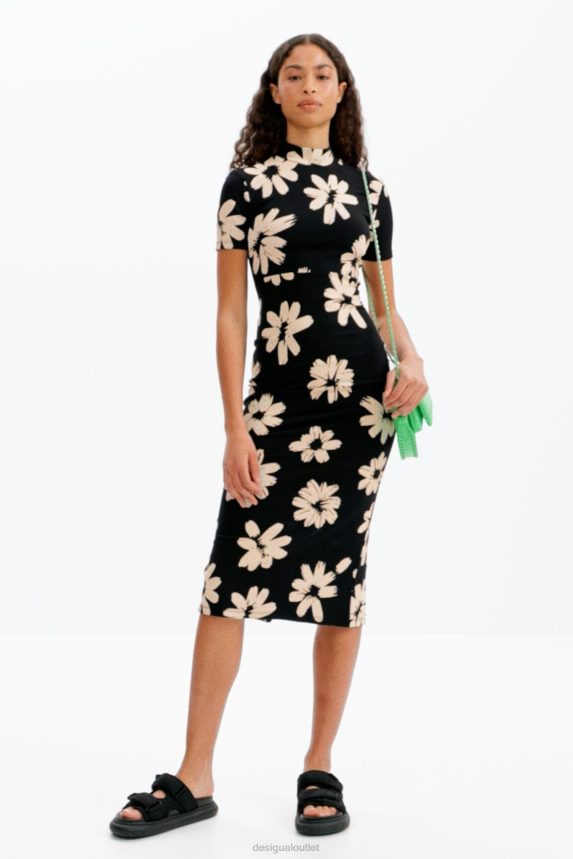 Women DesigualSlim arty floral midi dress Clothing 68X240184