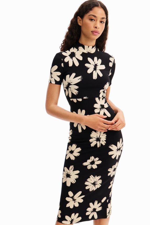 Women DesigualSlim arty floral midi dress Clothing 68X240184