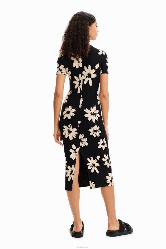 Women DesigualSlim arty floral midi dress Clothing 68X240184