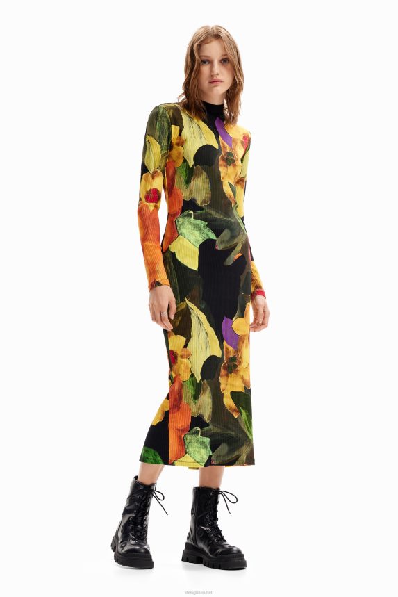 Women DesigualSlim floral midi dress Clothing 68X2401138