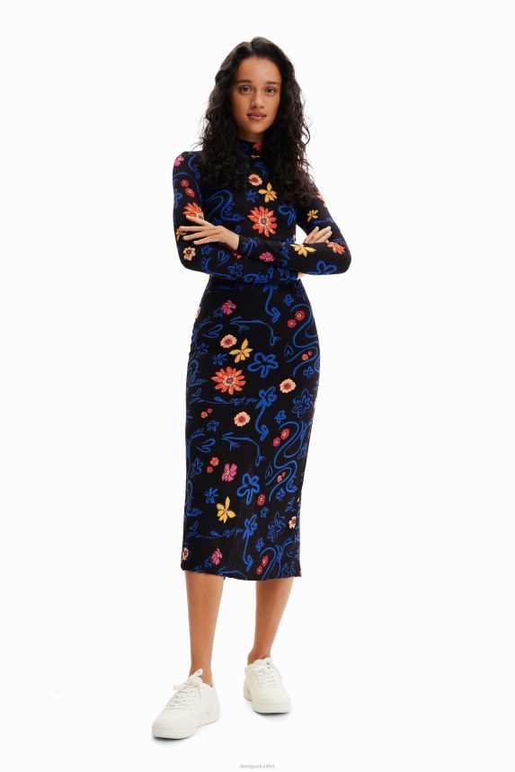 Women DesigualSlim floral midi dress Clothing 68X240850