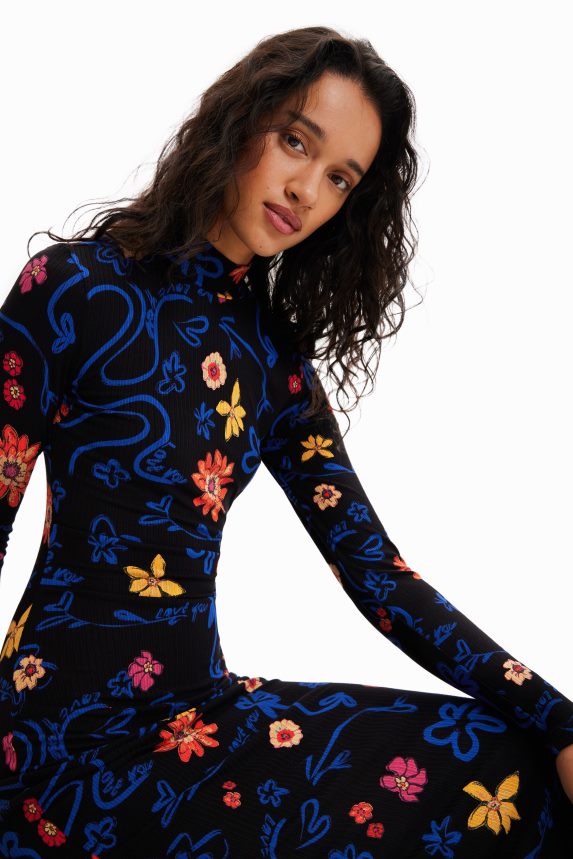 Women DesigualSlim floral midi dress Clothing 68X240850
