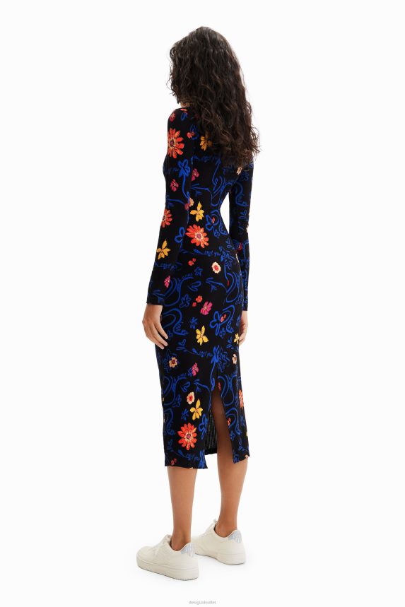 Women DesigualSlim floral midi dress Clothing 68X240850
