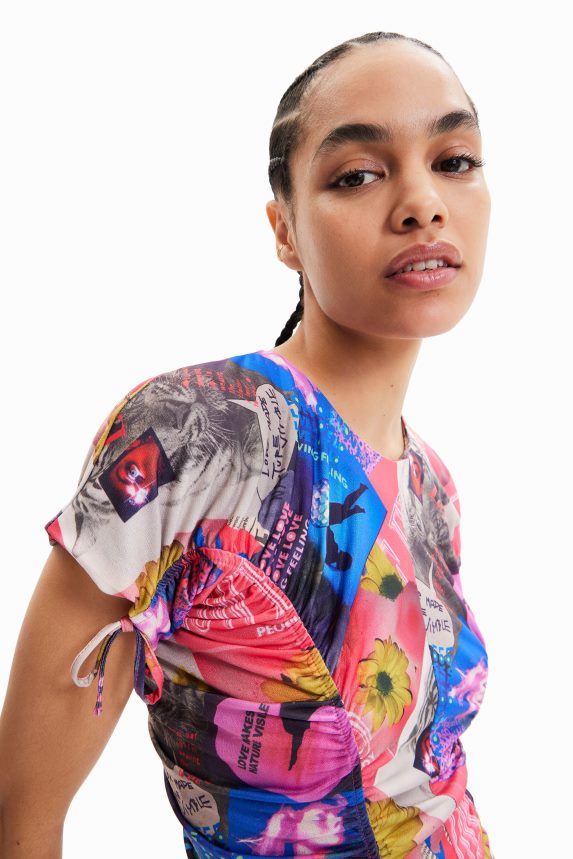 Women DesigualSlim ruched collage mini dress Clothing 68X240728