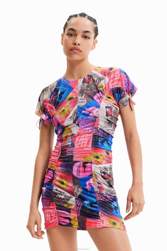 Women DesigualSlim ruched collage mini dress Clothing 68X240728