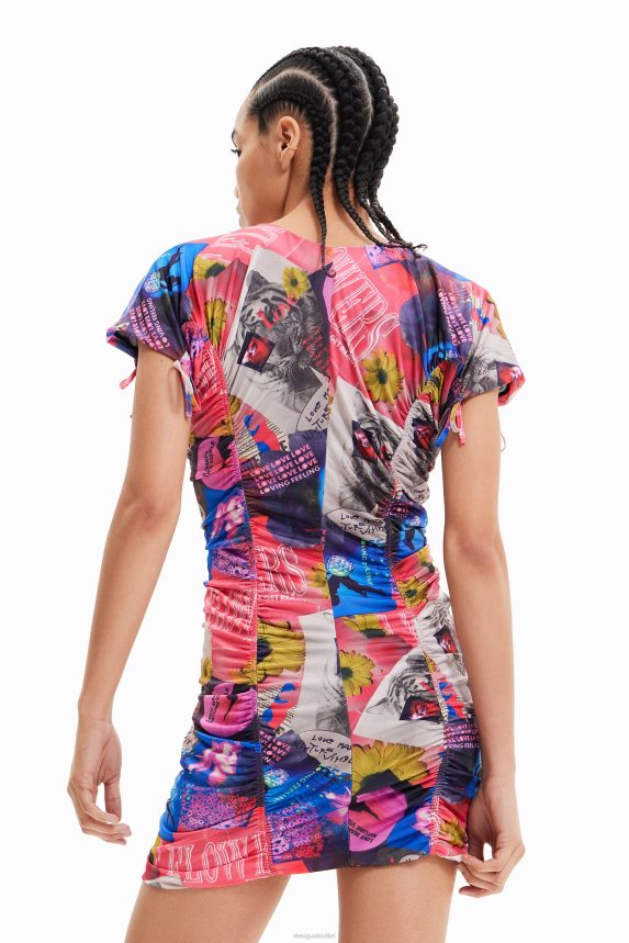 Women DesigualSlim ruched collage mini dress Clothing 68X240728