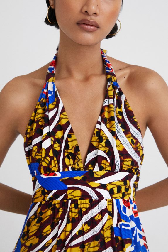 Women DesigualStella Jean long halter dress Clothing 68X240707