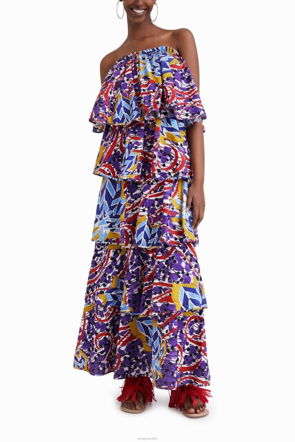 Women DesigualStella Jean long ruffled dress Clothing 68X240778