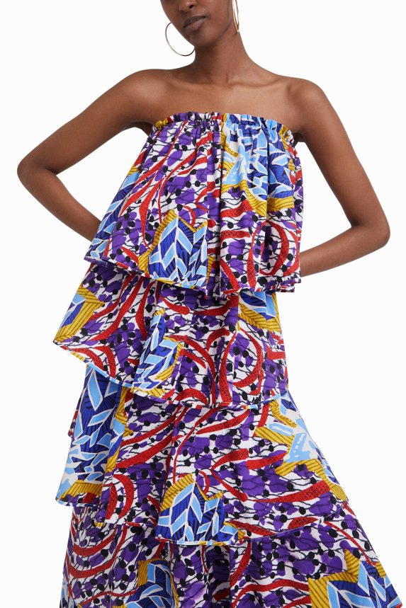 Women DesigualStella Jean long ruffled dress Clothing 68X240778