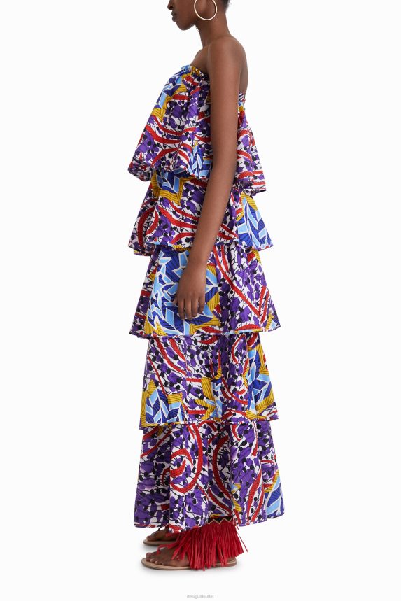 Women DesigualStella Jean long ruffled dress Clothing 68X240778