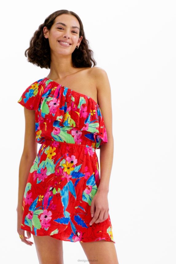 Women DesigualTropical asymmetric short dress Clothing 68X240597