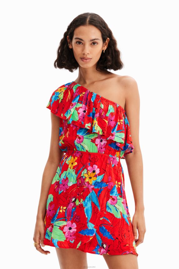 Women DesigualTropical asymmetric short dress Clothing 68X240597