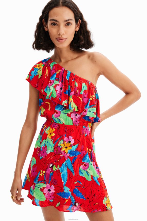 Women DesigualTropical asymmetric short dress Clothing 68X240597