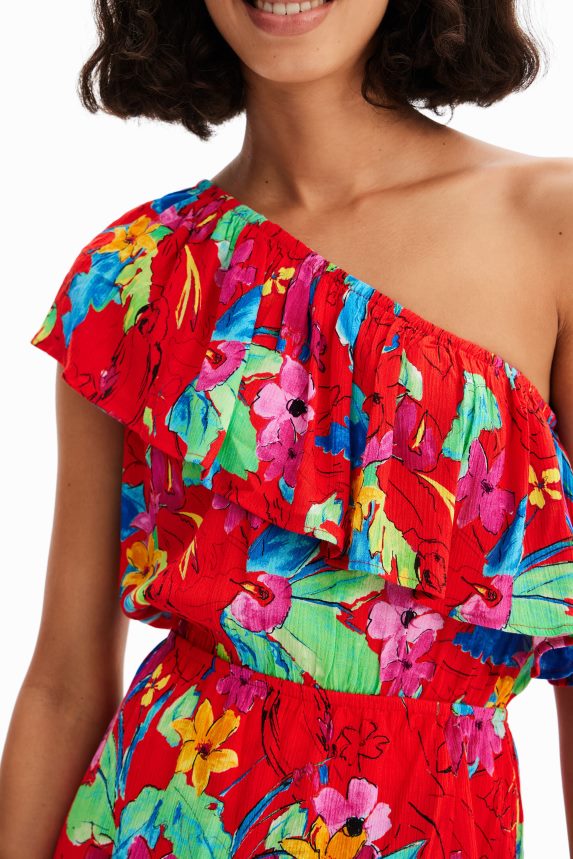 Women DesigualTropical asymmetric short dress Clothing 68X240597