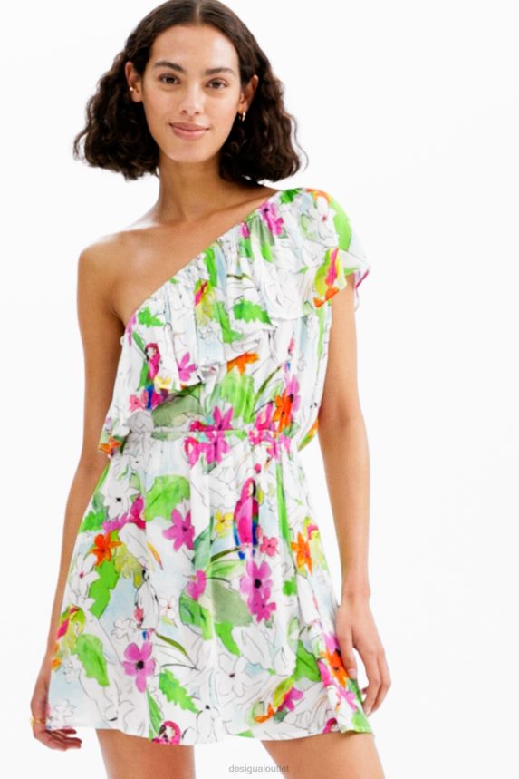 Women DesigualTropical asymmetric short dress Clothing 68X240791