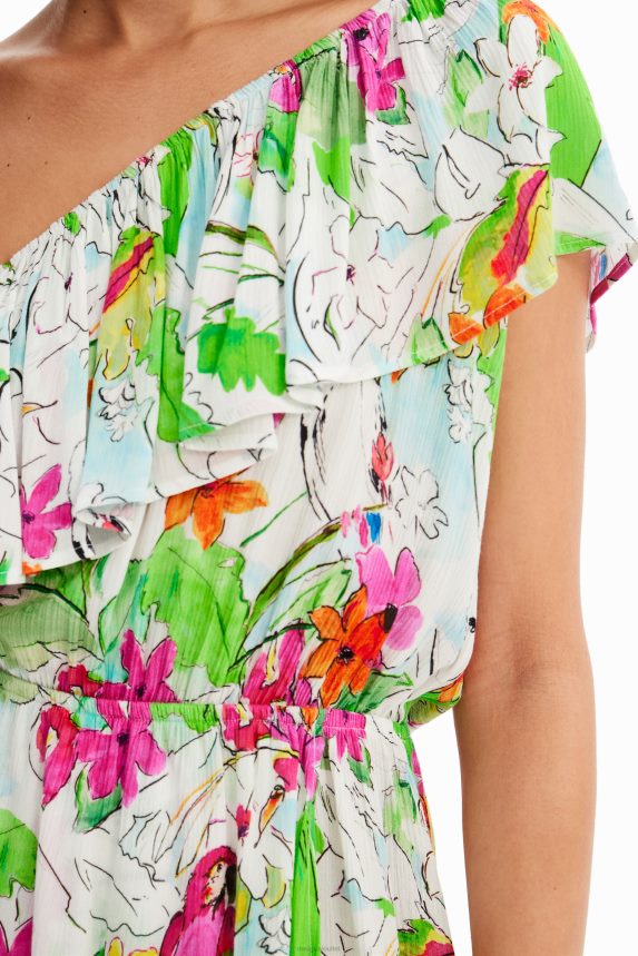 Women DesigualTropical asymmetric short dress Clothing 68X240791