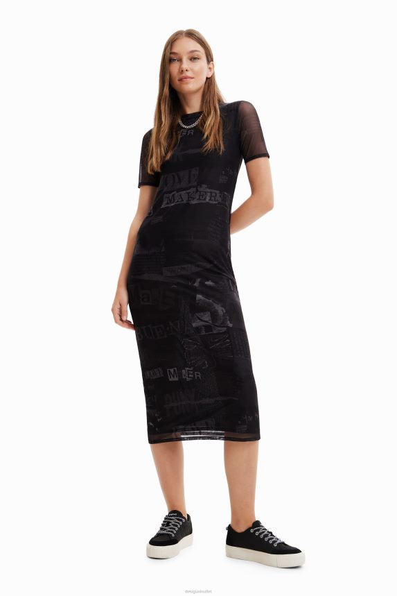 Women DesigualTulle newspaper midi dress Clothing 68X240345