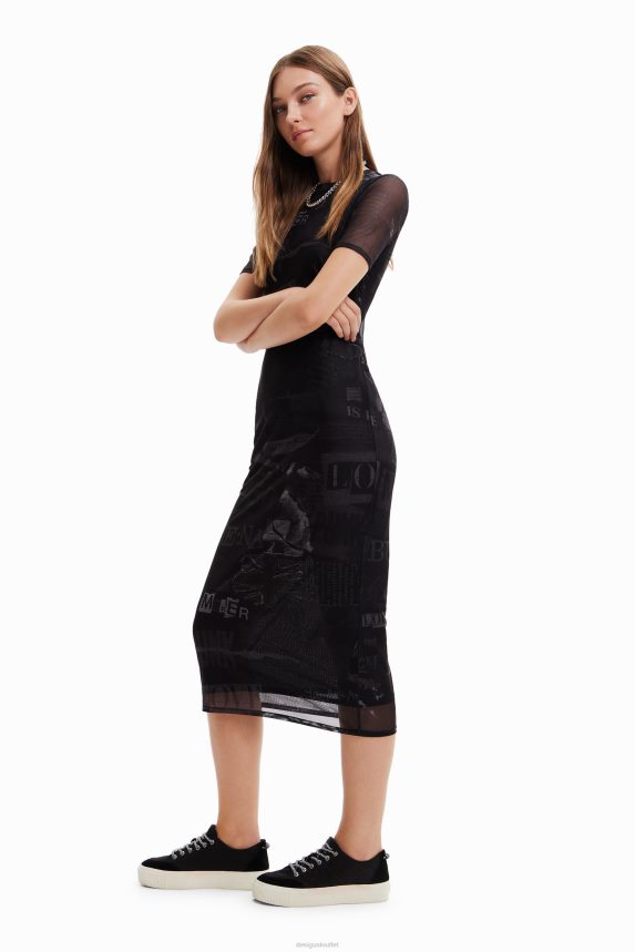 Women DesigualTulle newspaper midi dress Clothing 68X240345