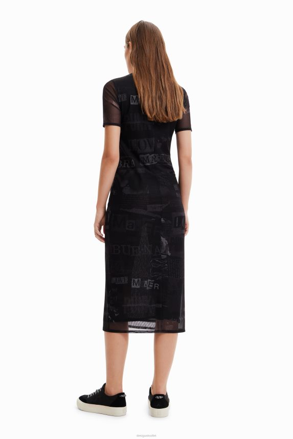 Women DesigualTulle newspaper midi dress Clothing 68X240345