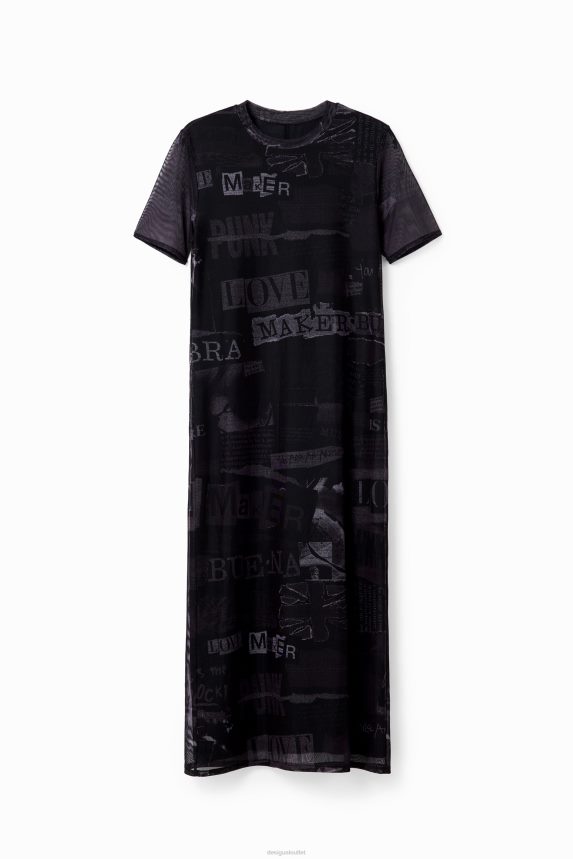 Women DesigualTulle newspaper midi dress Clothing 68X240345