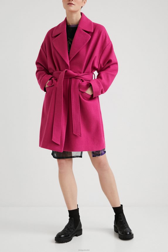 Women Desigual3/4 wool coat belt Clothing 68X2401028