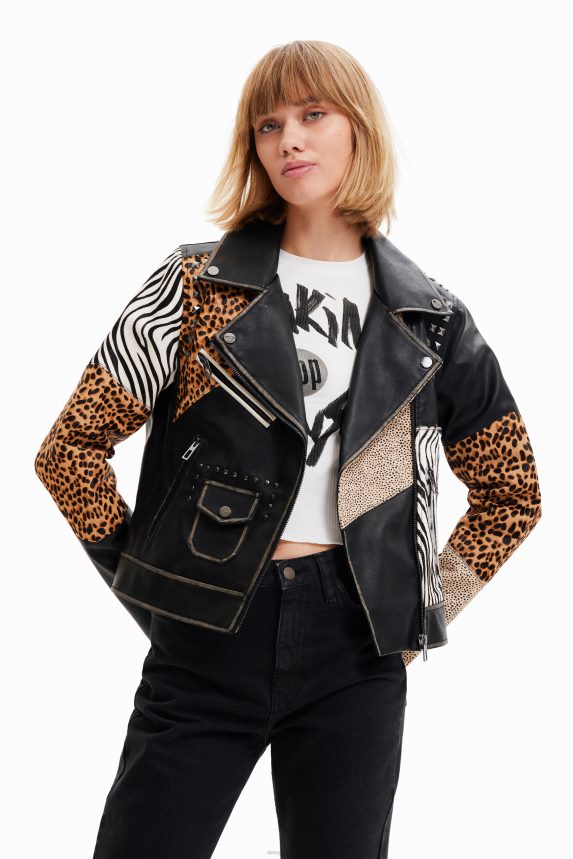 Women DesigualAnimal print biker jacket Clothing 68X240246
