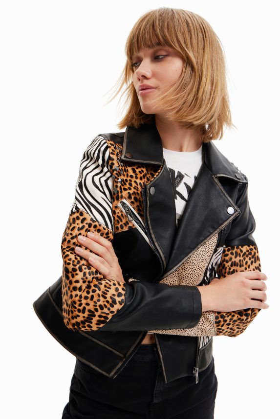 Women DesigualAnimal print biker jacket Clothing 68X240246