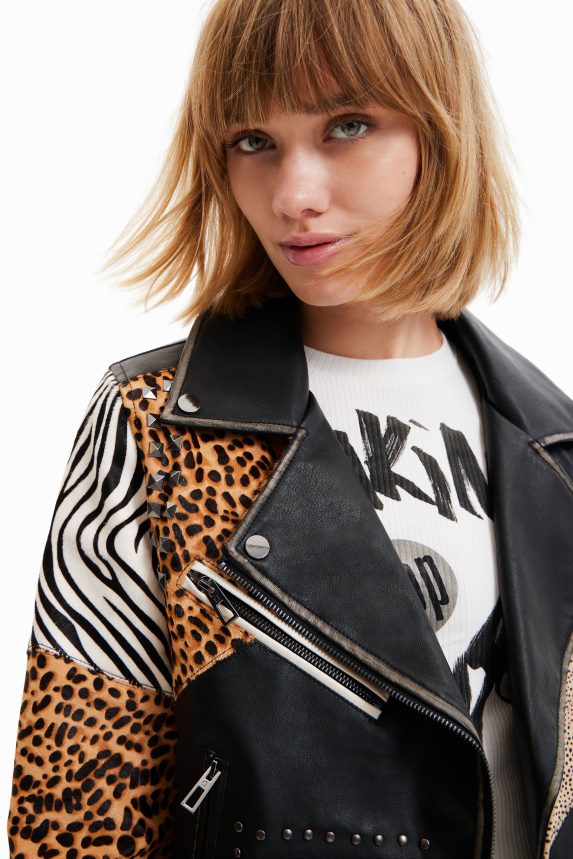 Women DesigualAnimal print biker jacket Clothing 68X240246