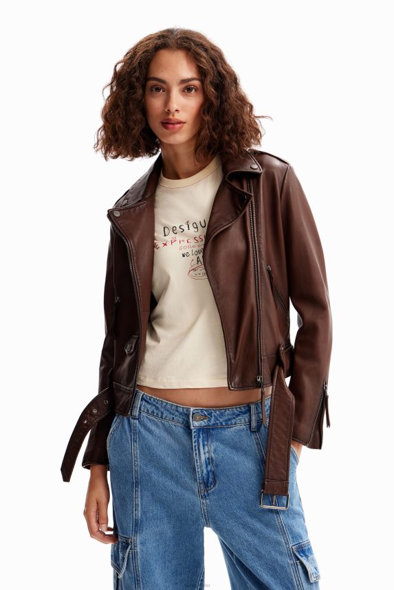 Women DesigualBelted biker jacket Clothing 68X2401169