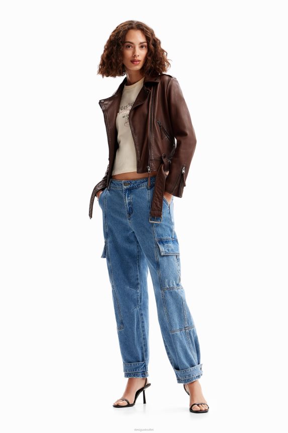 Women DesigualBelted biker jacket Clothing 68X2401169