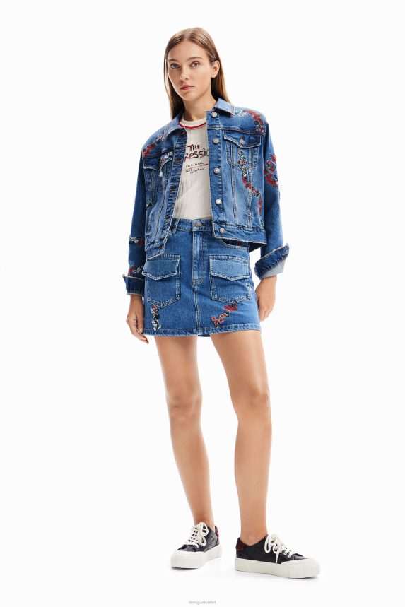 Women DesigualEmbroidered denim trucker jacket Clothing 68X240211